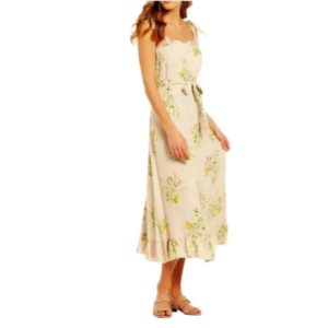 Anthropologie A Loves A Mauve Floral Tie‎ Strap Ruffle Hem Prarie Midi Sundress